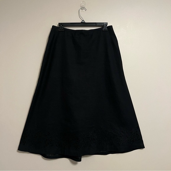 Vintage Talbots Skirt sz 10 Petite Black Linen Floral Cutouts Eyelet A Line Midi - Picture 1 of 7